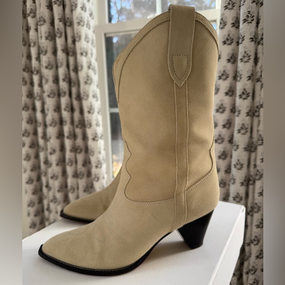 Isabel Marant Luliette Embroidered Suede Boots (Ecru/Sand)